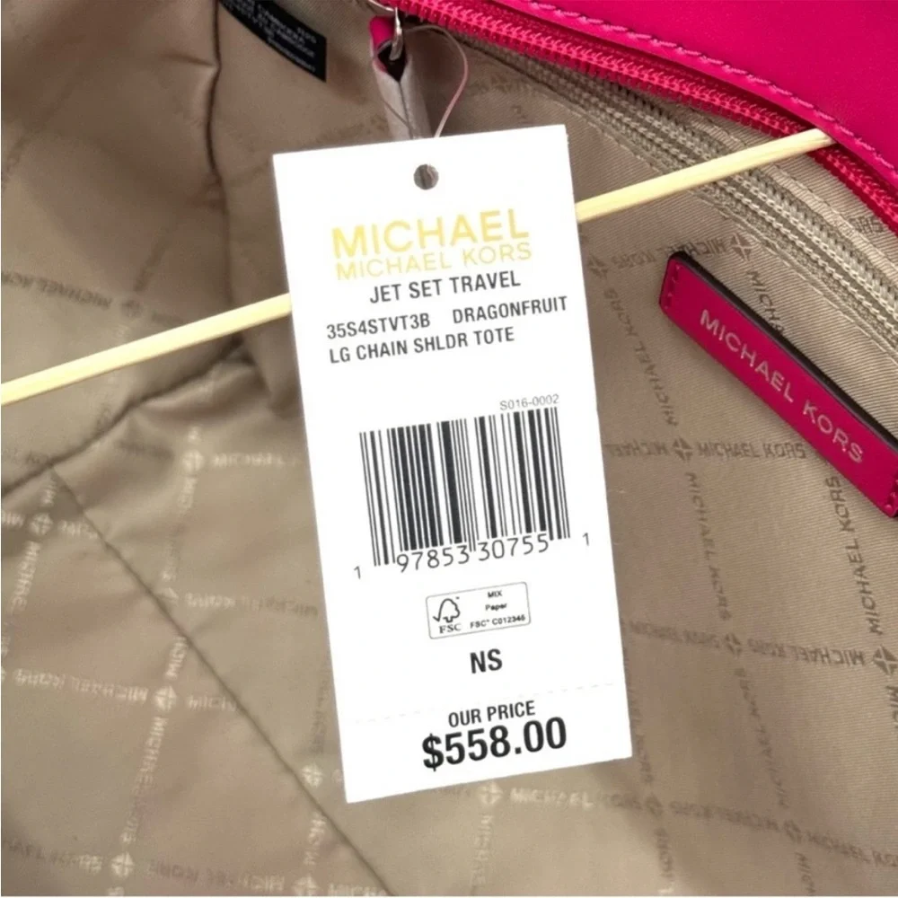 Michael Kors Large Jet Set Travel Chain Shoulder Bag Dragonfruit - Picture 10 of 10